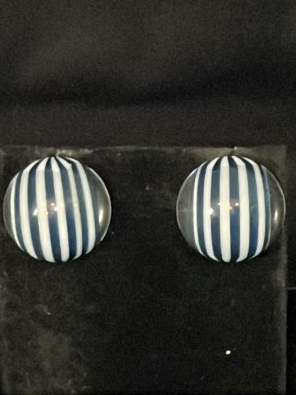 Round Clear with Blue and White Stripes Earrings
